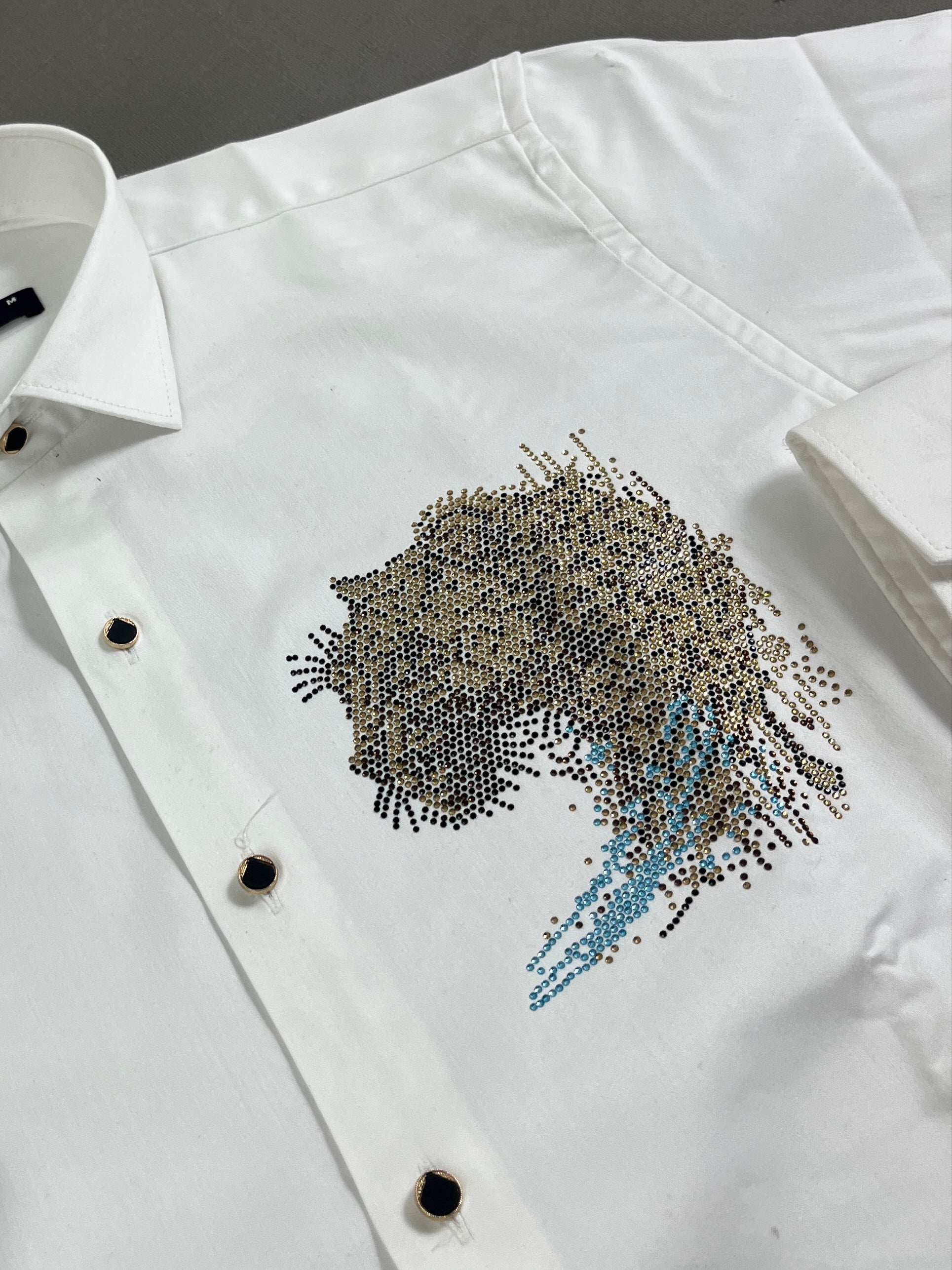 Premium Black Cotton Satin Men’s Designer Shirt | Rhinestone Artwork Party Wear Shirt (Copy)