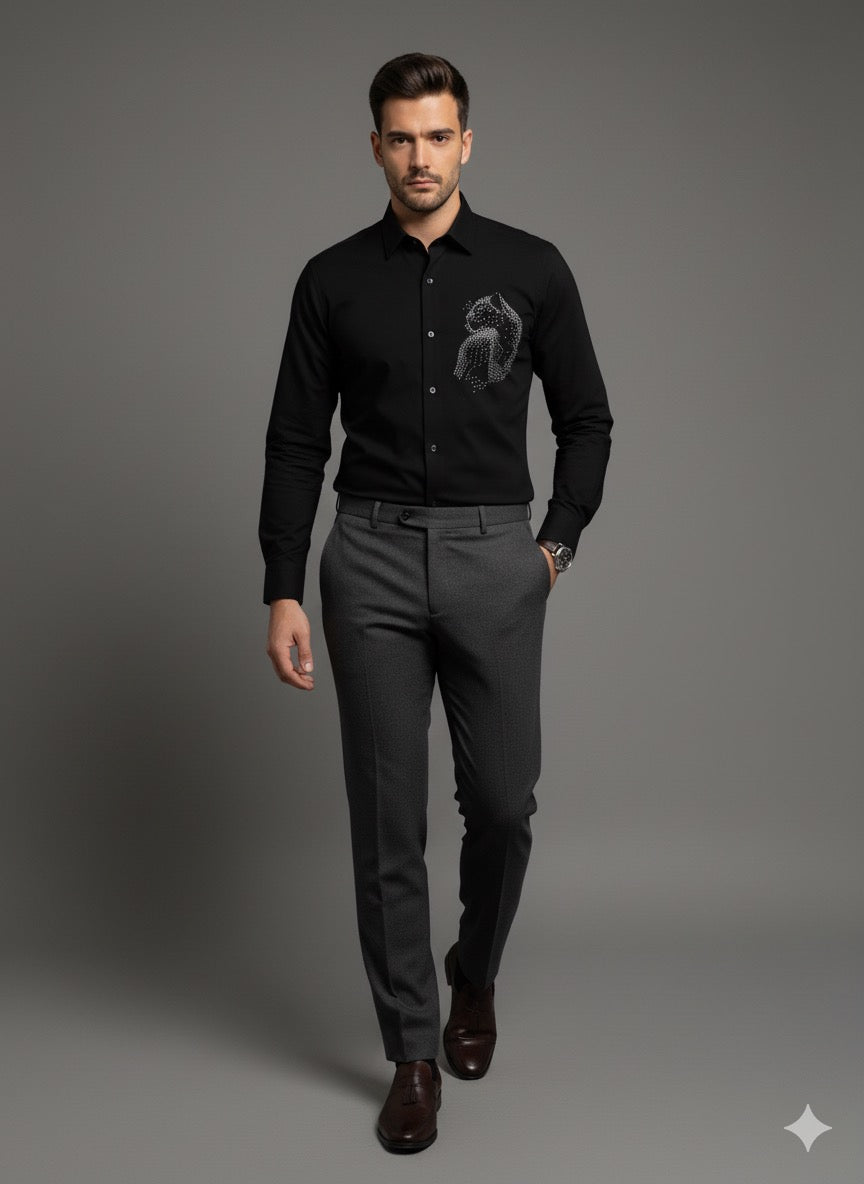 KENTO CLUB Luxury Cotton Satin Shirt | Tailored Fit Men's Shirt w/ Exclusive Panther/Leopard Motif