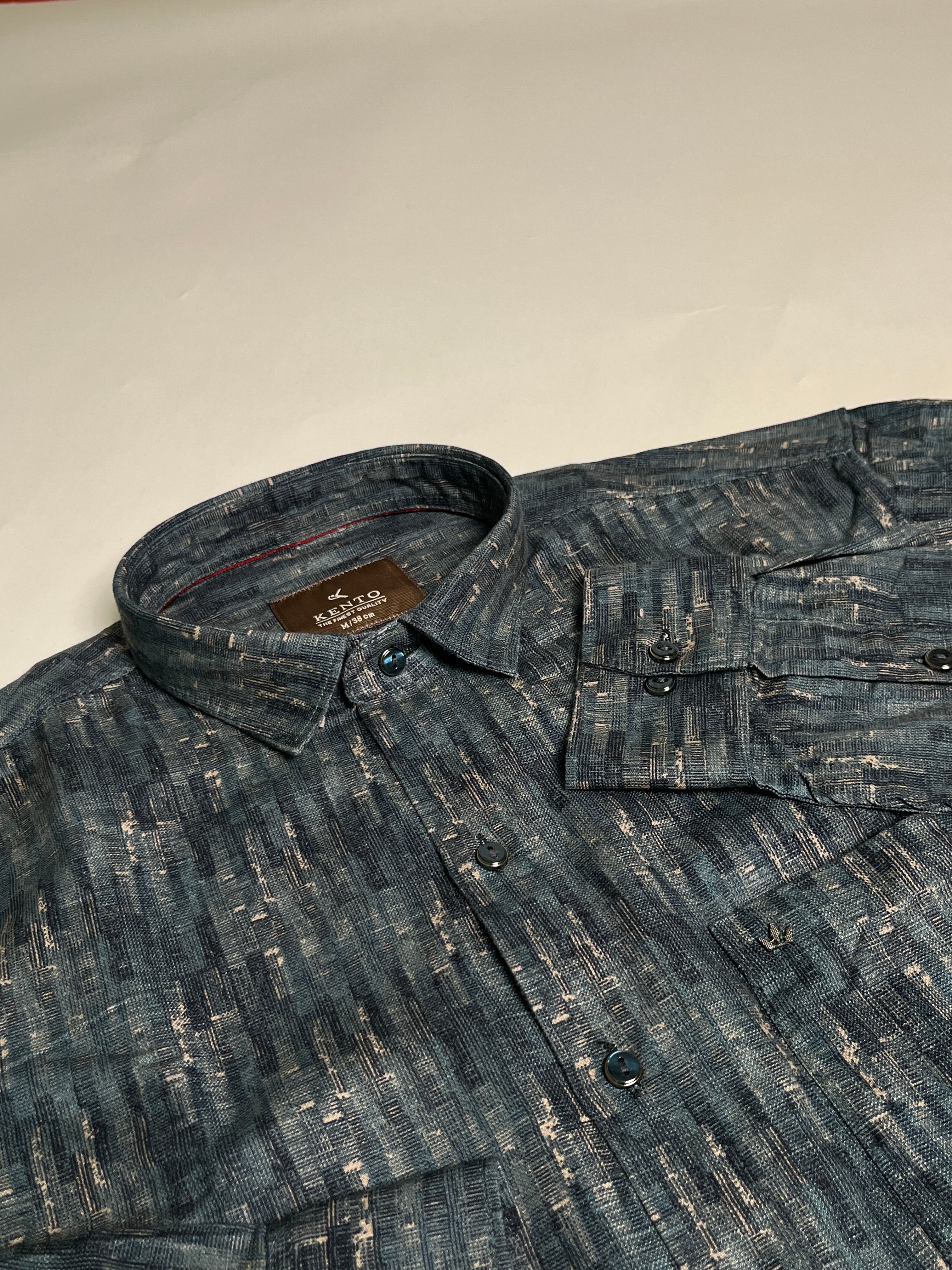 KENTO CLUB Premium Dark Blue Textured Printed Men’s Shirt | Cotton Blend Stylish Casual & Office Wear