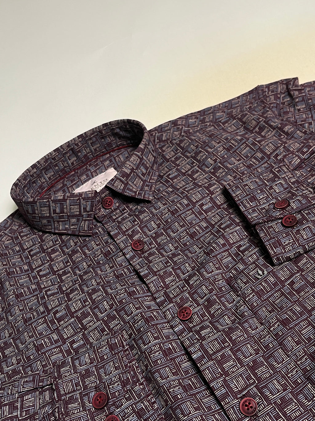 KENTO CLUB Premium Maroon Geometric Printed Men’s Shirt | Cotton Blend Stylish Office & Casual Wear