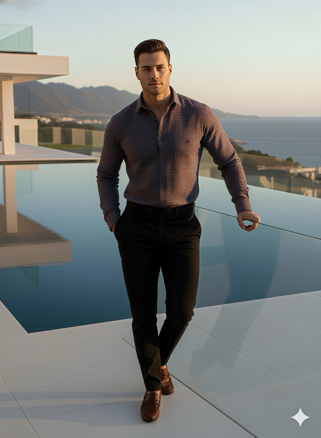 KENTO CLUB Premium Maroon Geometric Printed Men’s Shirt | Cotton Blend Stylish Office & Casual Wear