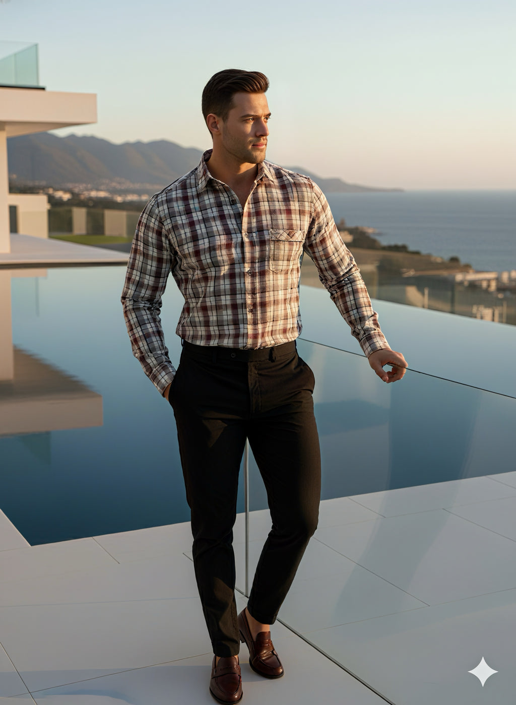 KENTO CLUB Premium Checkered Men’s Shirt | Maroon & Grey Plaid Cotton Blend Shirt for Casual & Formal Wear