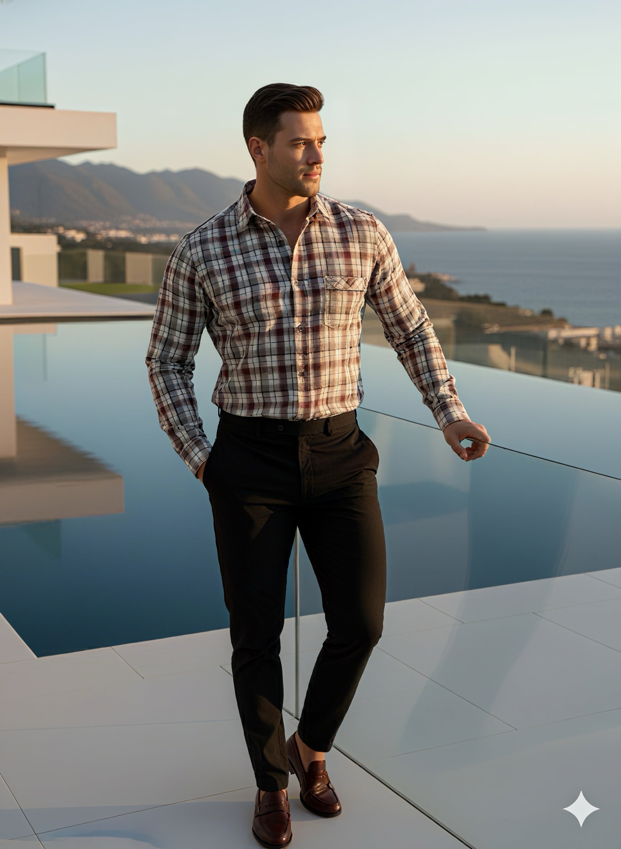 KENTO CLUB Premium Checkered Men’s Shirt | Maroon & Grey Plaid Cotton Blend Shirt for Casual & Formal Wear