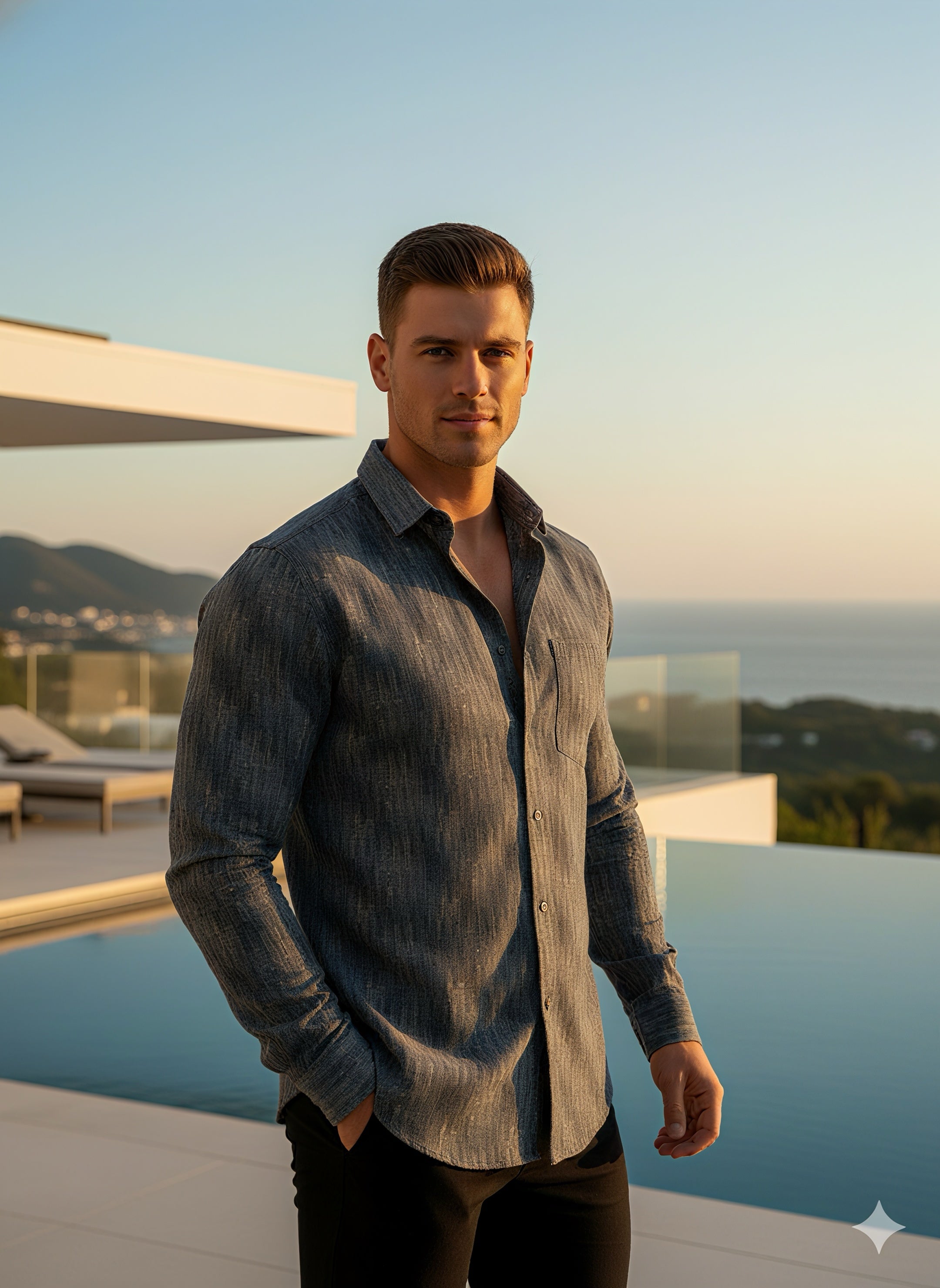 KENTO CLUB Premium Dark Blue Textured Printed Men’s Shirt | Cotton Blend Stylish Casual & Office Wear