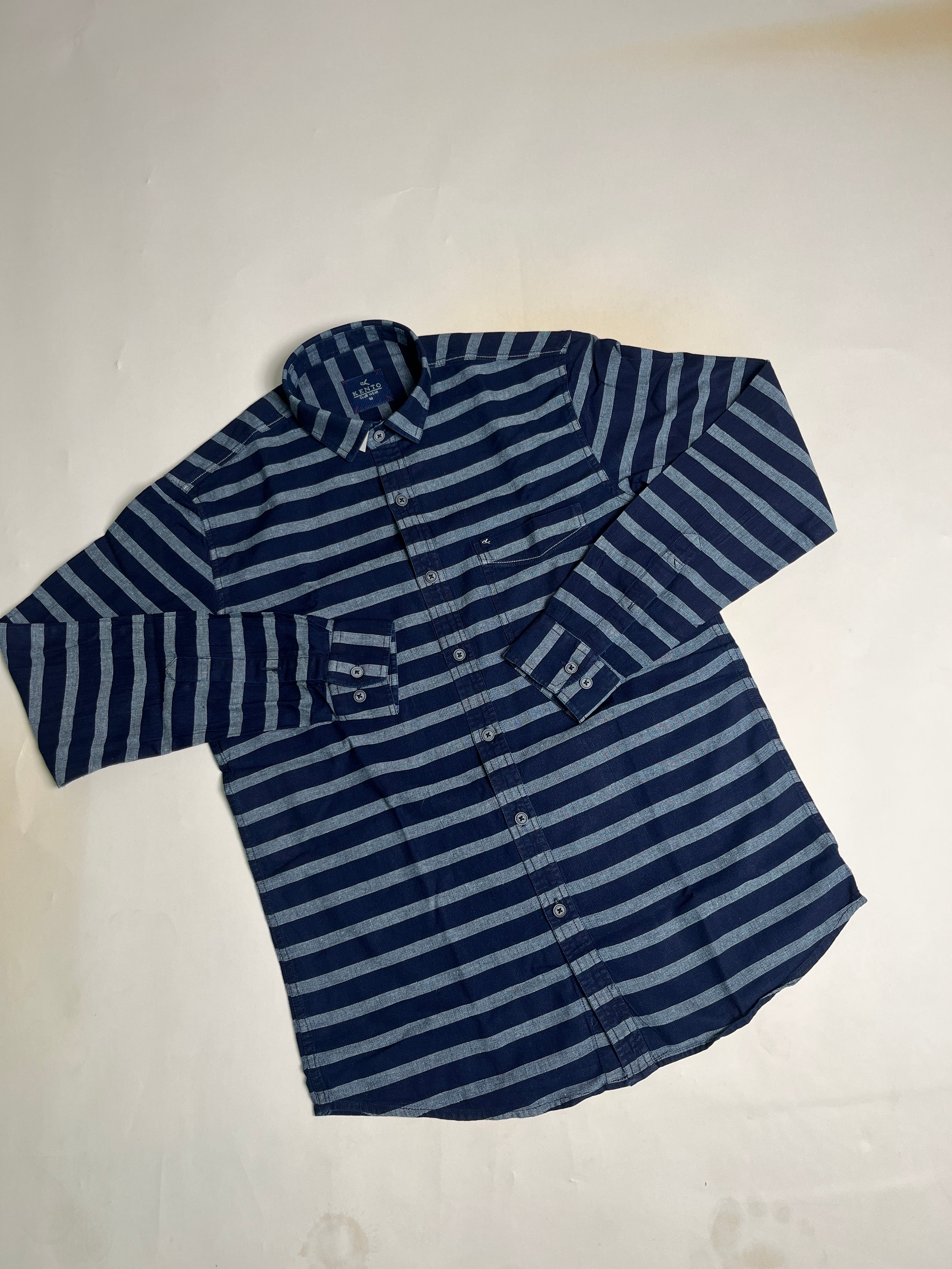 KENTO CLUB Premium Navy Blue Striped Men’s Shirt | Cotton Casual & Office Wear Shirt