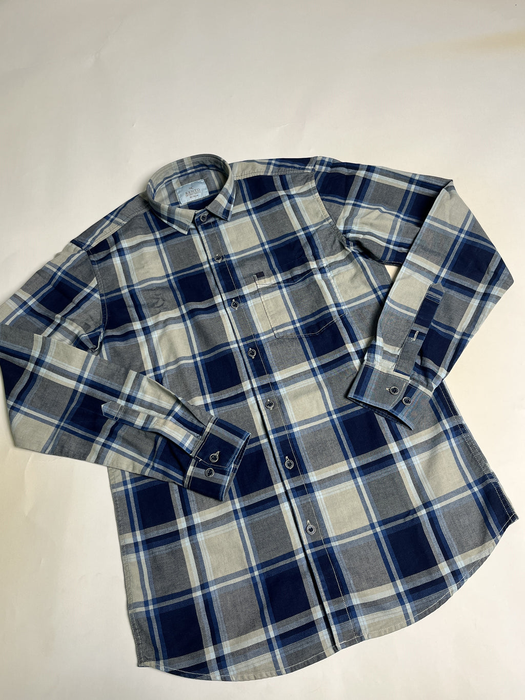 KENTO CLUB Premium Blue & Grey Checkered Men’s Shirt | Cotton Blend Plaid Shirt for Casual & Office Wear