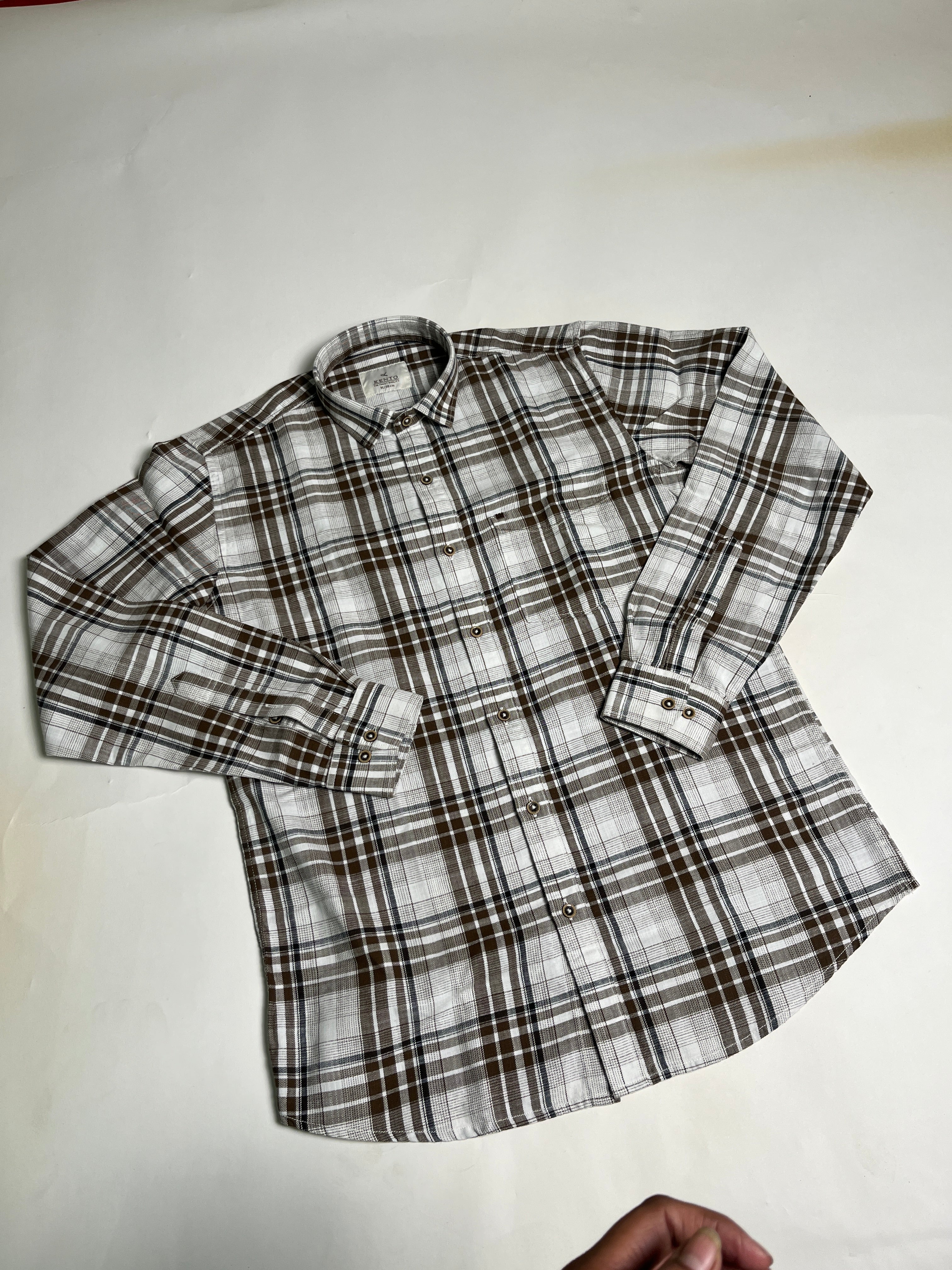 KENTO CLUB Premium Brown & White Checkered Men’s Shirt | Cotton Blend Plaid Shirt for Casual & Office Wear
