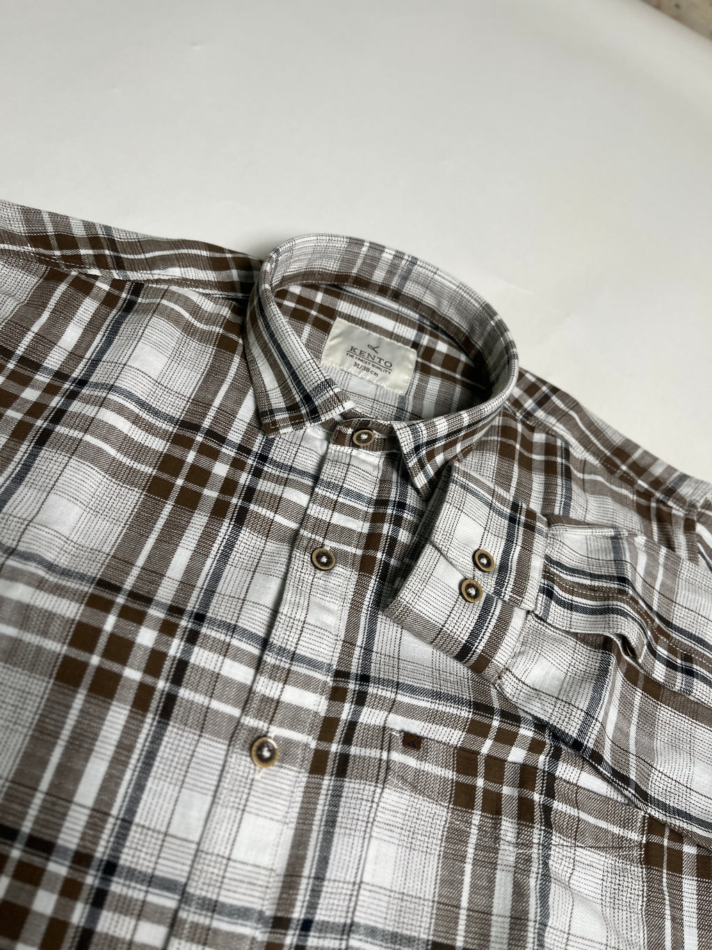 KENTO CLUB Premium Brown & White Checkered Men’s Shirt | Cotton Blend Plaid Shirt for Casual & Office Wear
