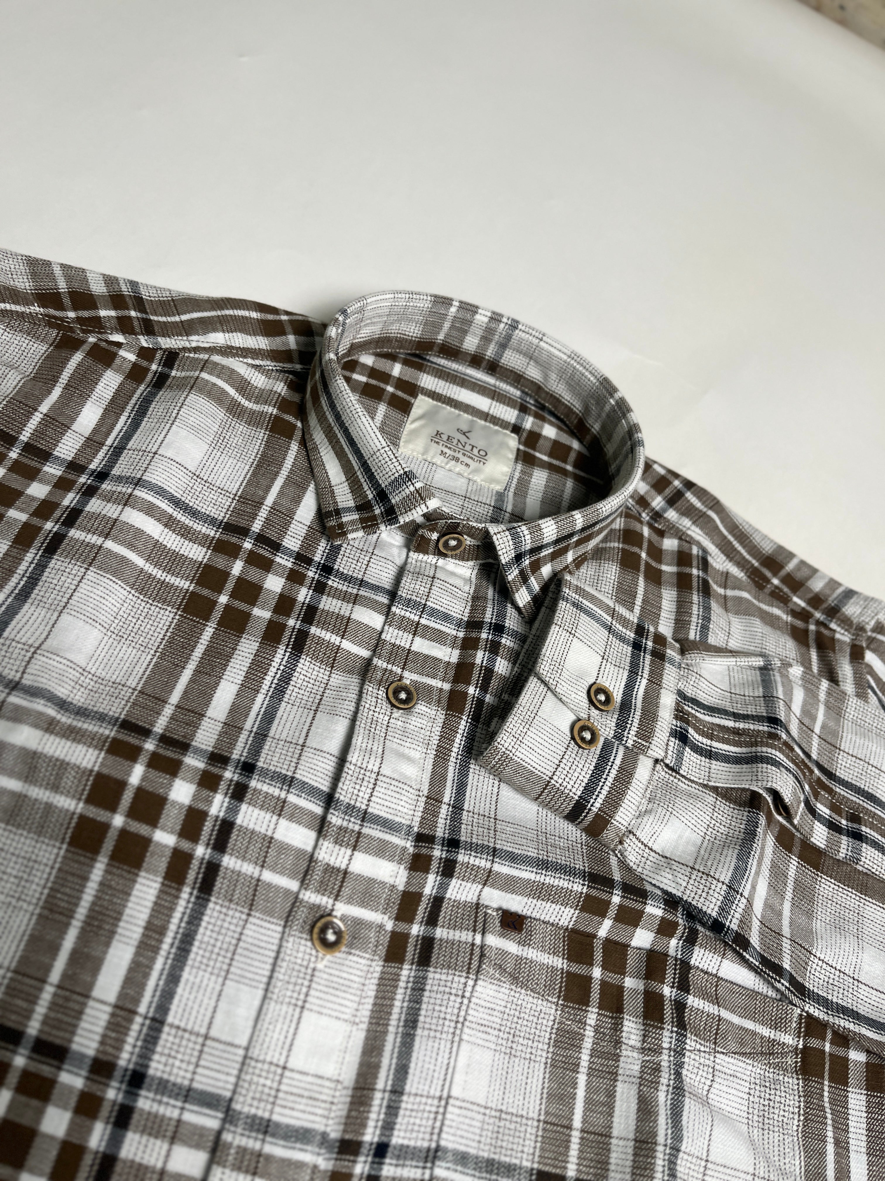 KENTO CLUB Premium Brown & White Checkered Men’s Shirt | Cotton Blend Plaid Shirt for Casual & Office Wear