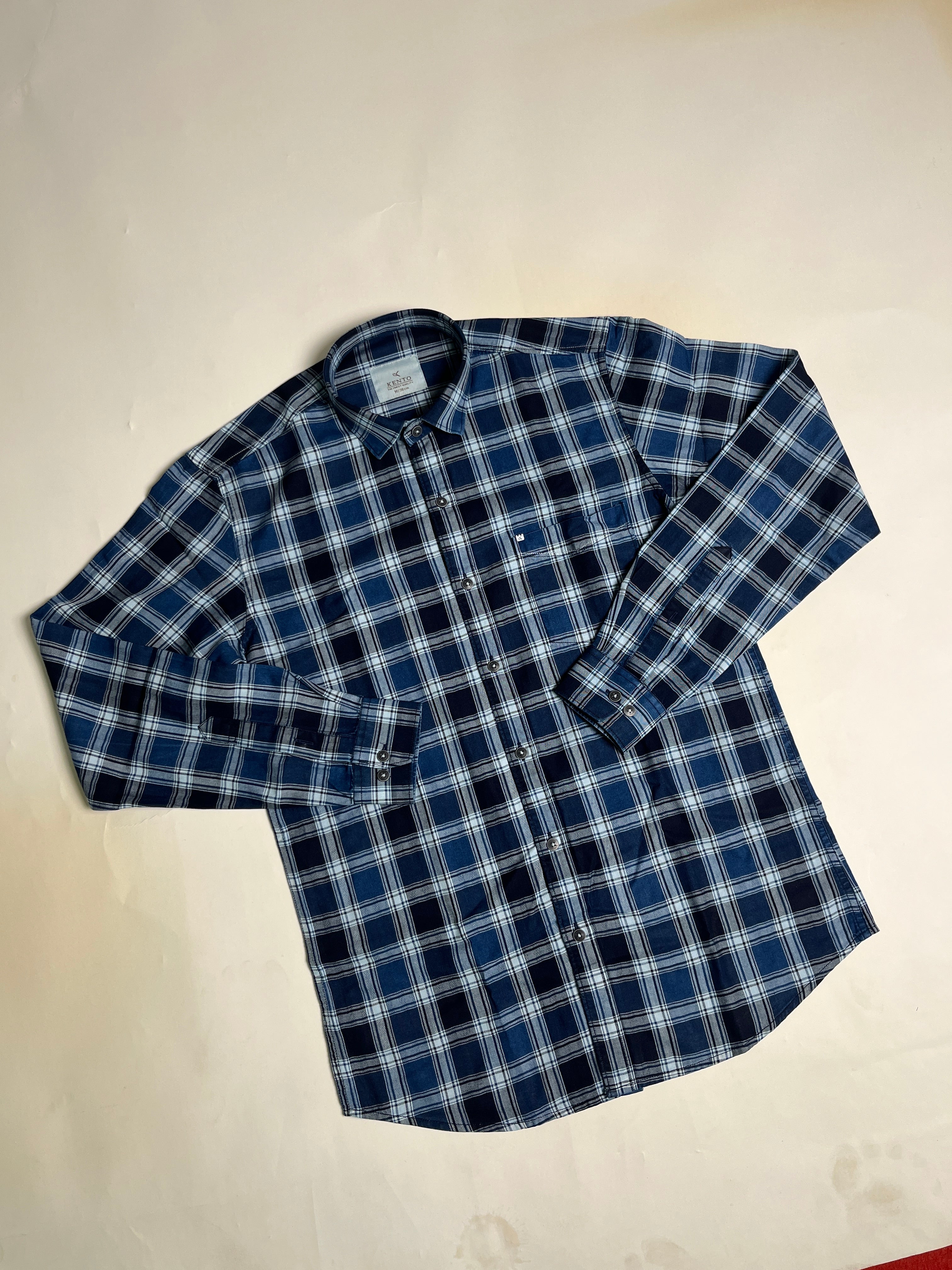 KENTO CLUB Premium Navy Blue & Sky Blue Checkered Men’s Shirt | Cotton Blend Plaid Shirt for Casual & Office Wear