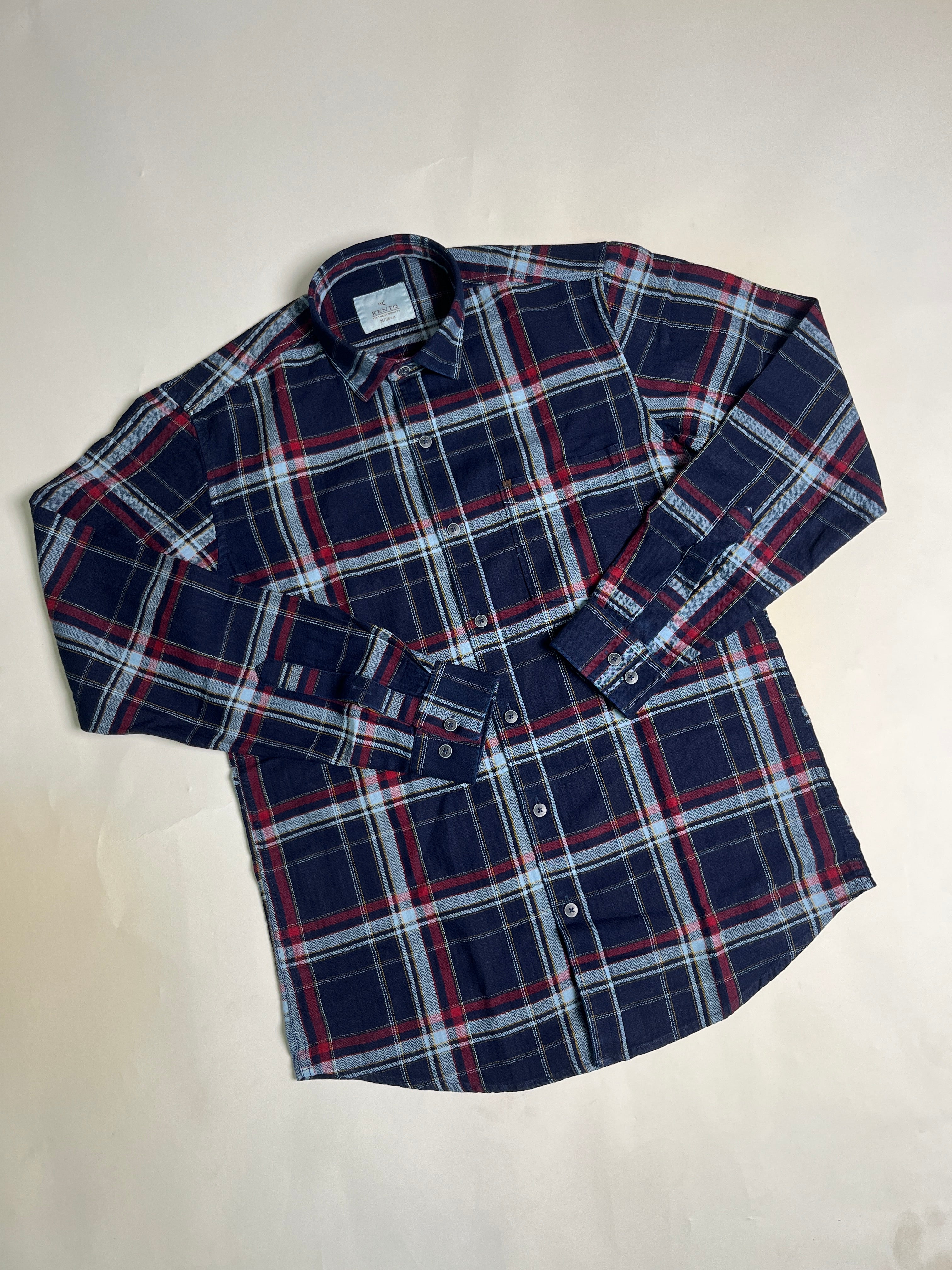 KENTO CLUB Premium Navy Blue & Red Checkered Men’s Shirt | Cotton Blend Plaid Shirt for Casual & Office Wear