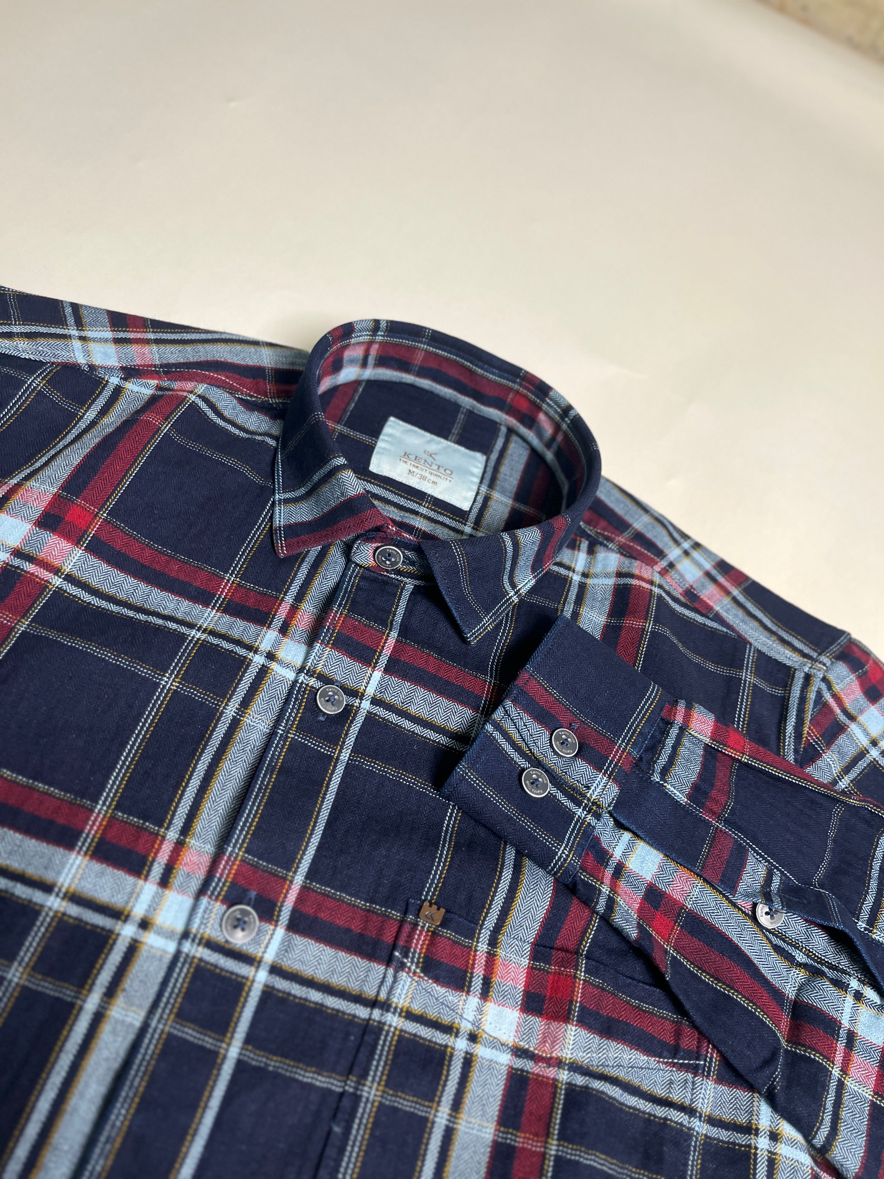 KENTO CLUB Premium Navy Blue & Red Checkered Men’s Shirt | Cotton Blend Plaid Shirt for Casual & Office Wear
