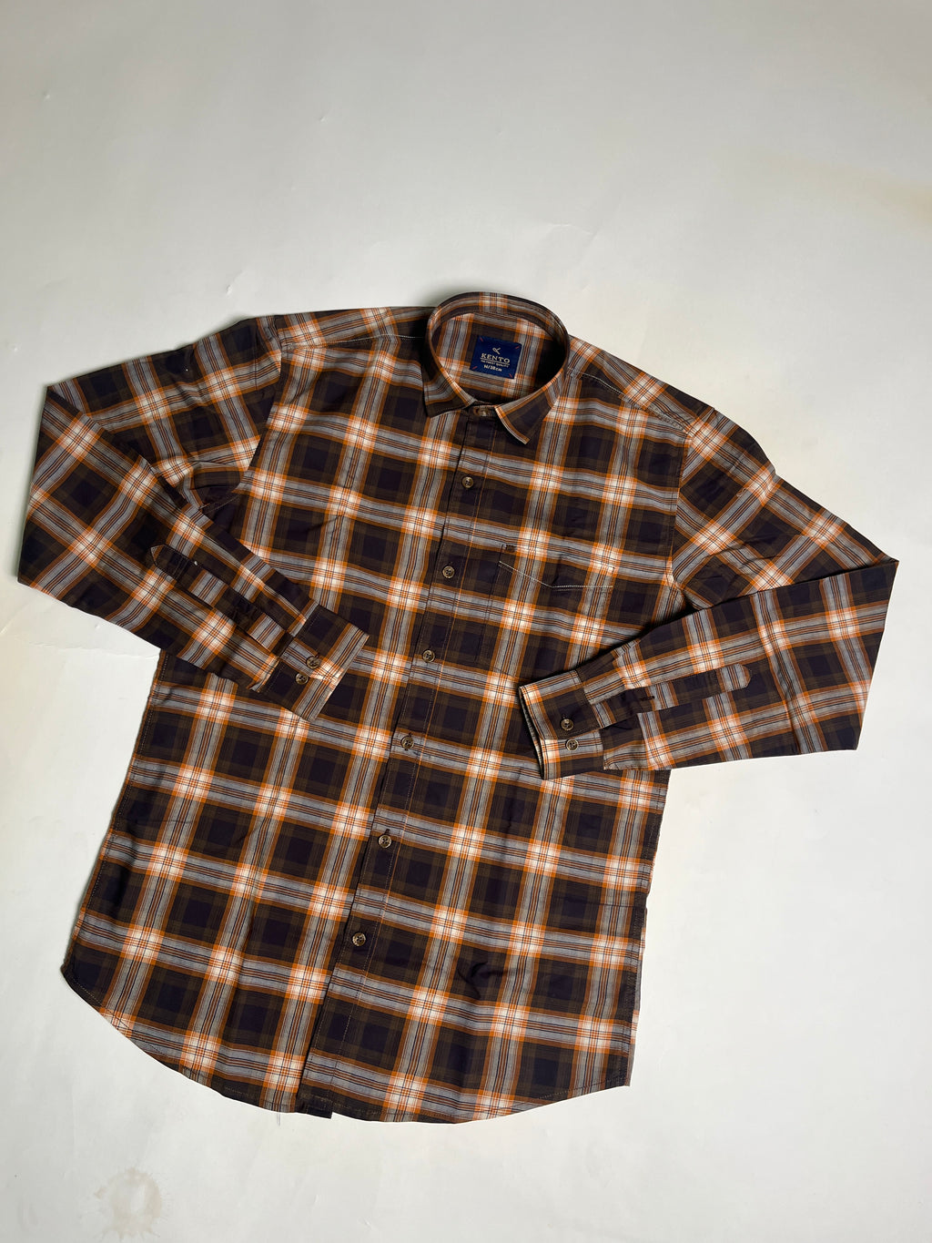 KENTO CLUB Premium Brown & Orange Checkered Men’s Shirt | Cotton Blend Plaid Shirt for Casual & Office Wear