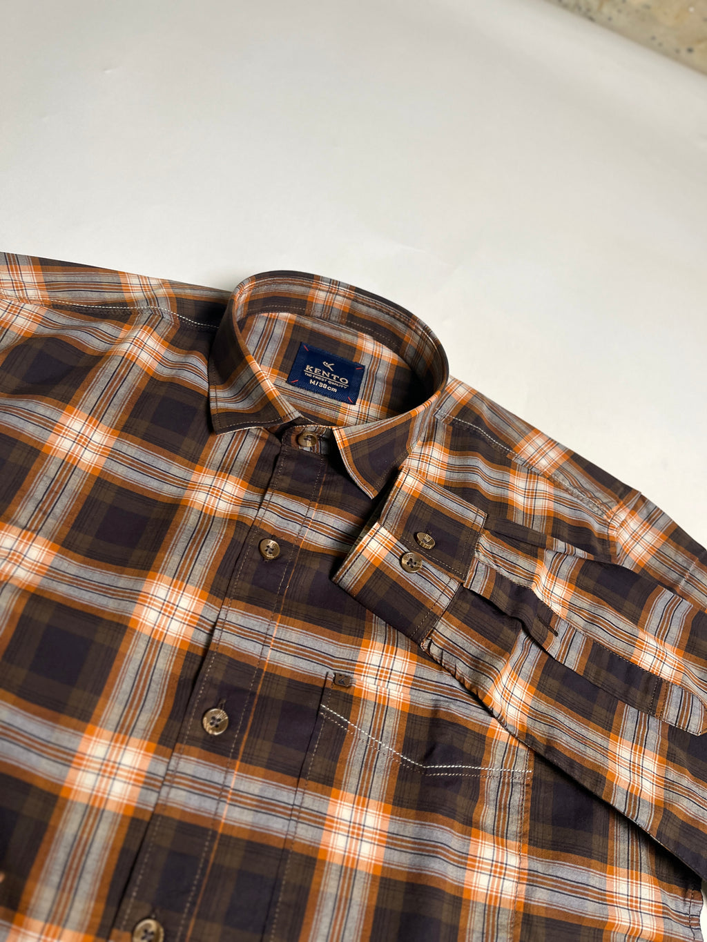 KENTO CLUB Premium Brown & Orange Checkered Men’s Shirt | Cotton Blend Plaid Shirt for Casual & Office Wear