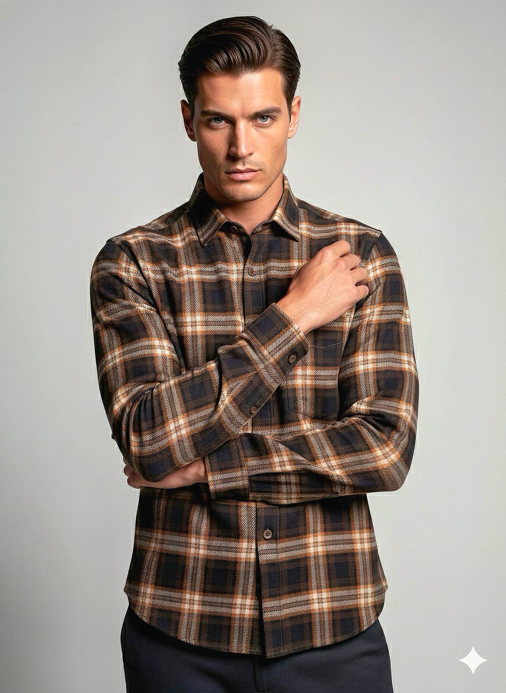 KENTO CLUB Premium Brown & Orange Checkered Men’s Shirt | Cotton Blend Plaid Shirt for Casual & Office Wear