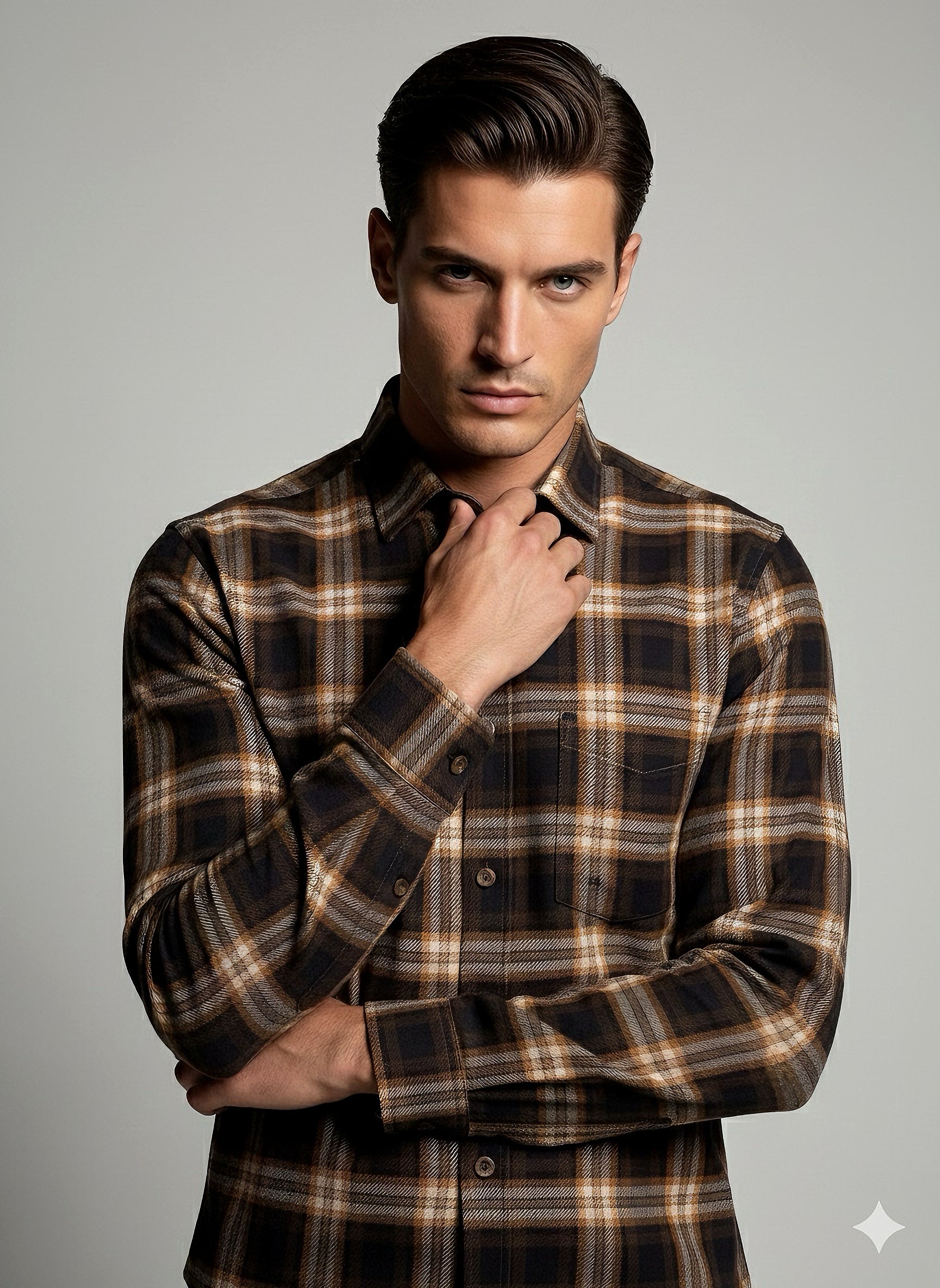 KENTO CLUB Premium Brown & Orange Checkered Men’s Shirt | Cotton Blend Plaid Shirt for Casual & Office Wear