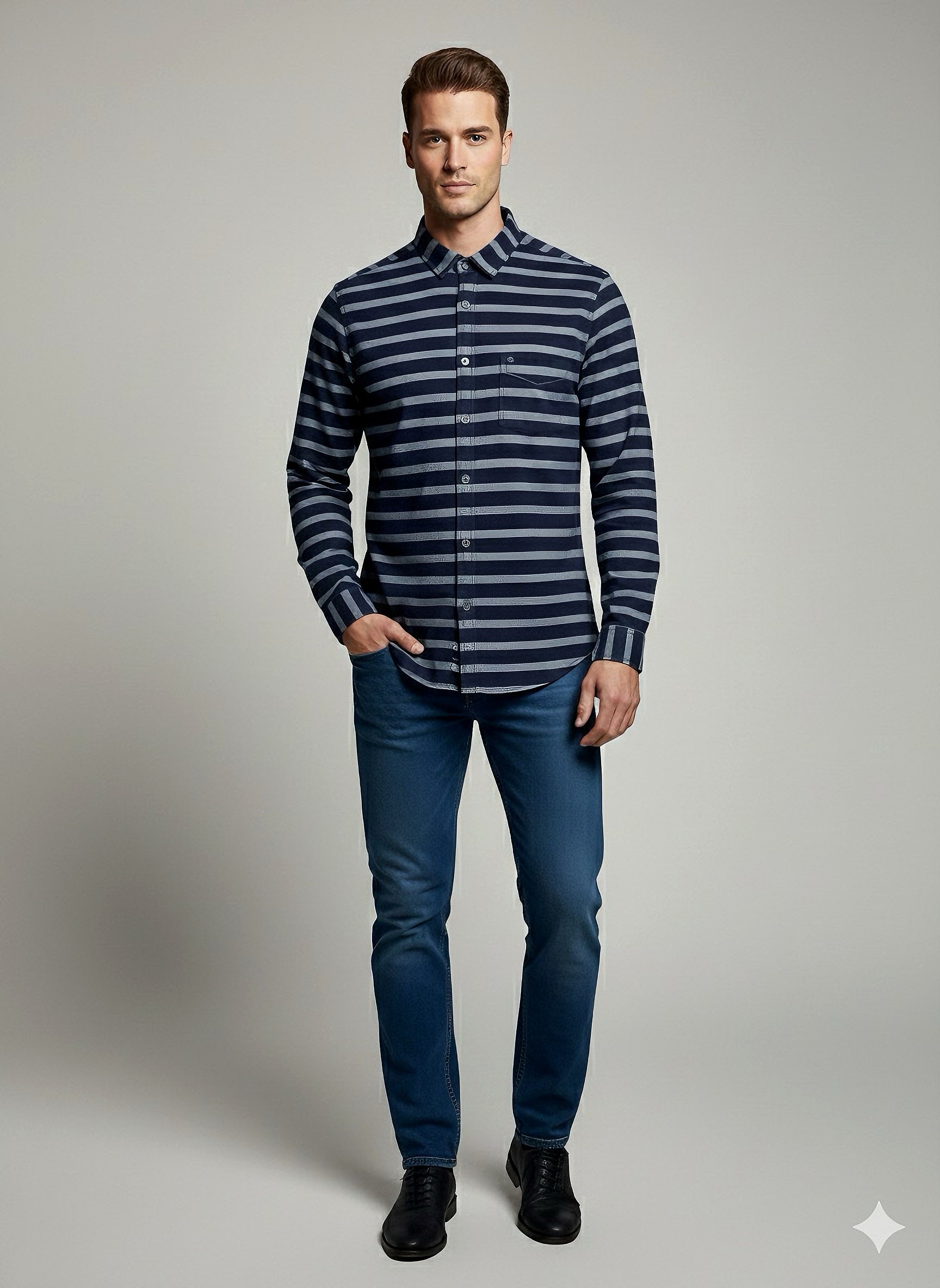 KENTO CLUB Premium Navy Blue Striped Men’s Shirt | Cotton Casual & Office Wear Shirt