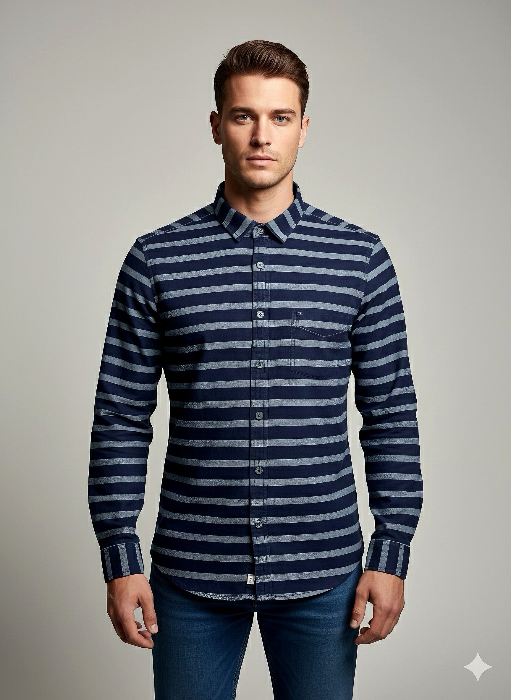 KENTO CLUB Premium Navy Blue Striped Men’s Shirt | Cotton Casual & Office Wear Shirt